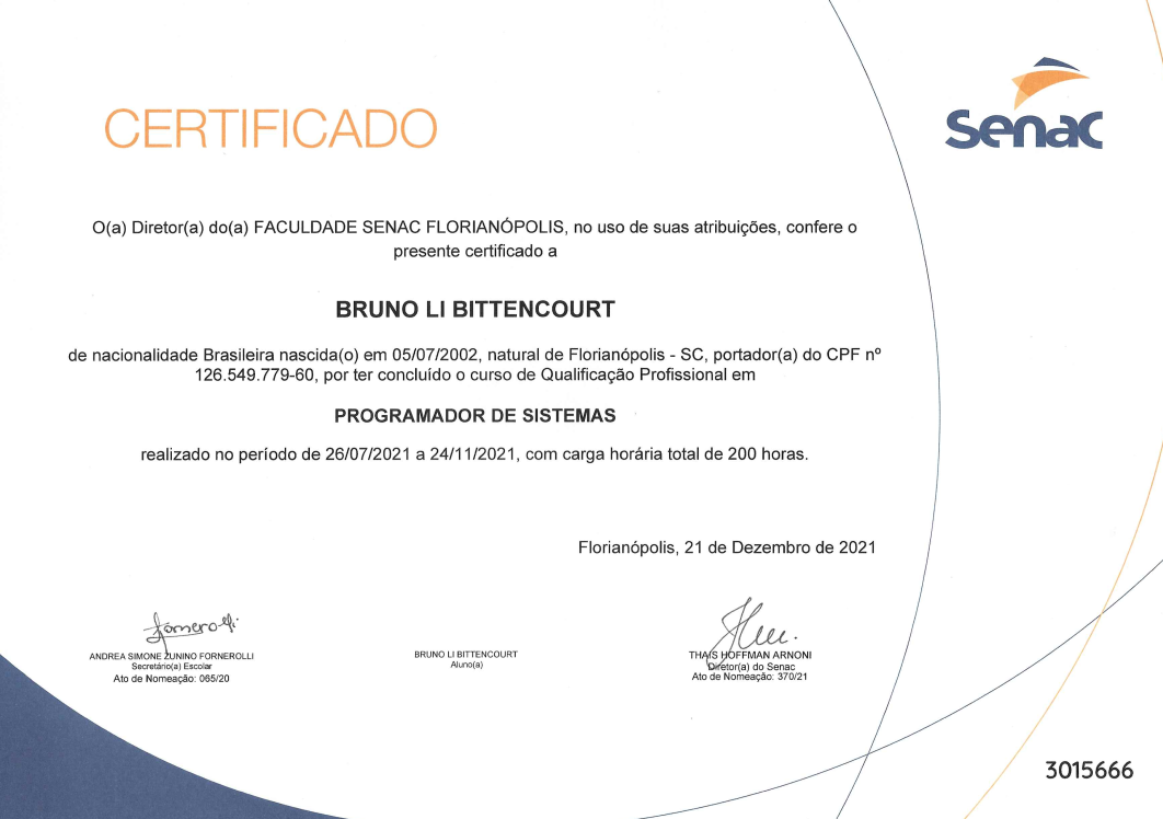 senac certificate